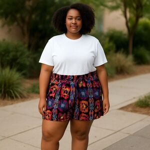 Vintage Y2K Deb 1X Geometric Aztec Print Shorts – High Rise, Elastic Waist